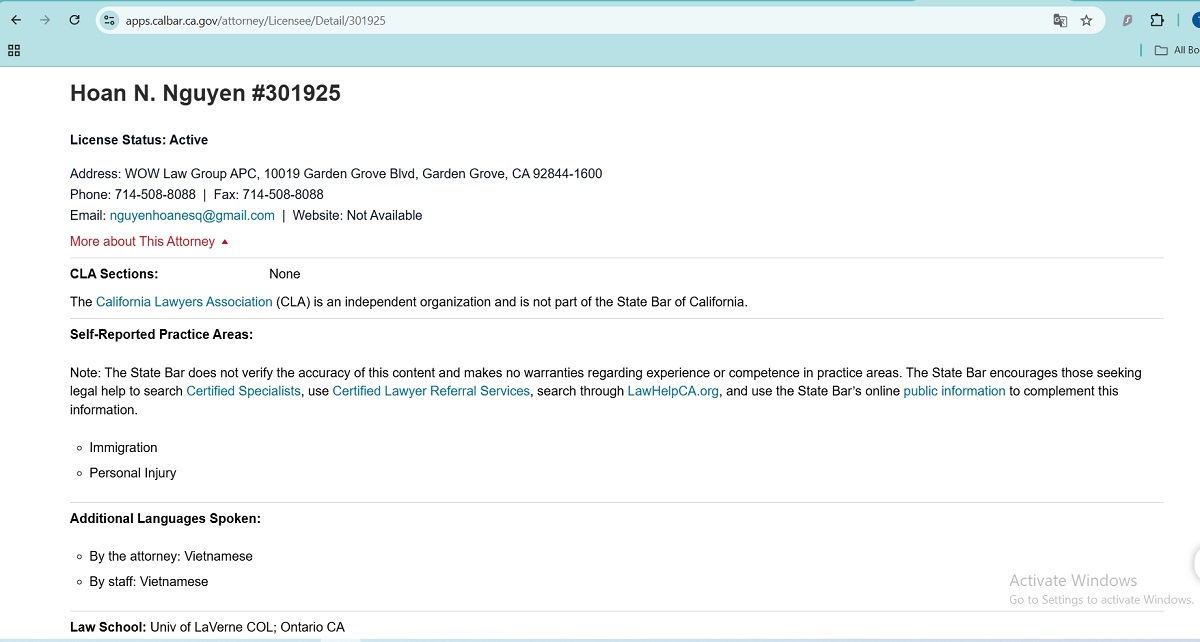 Luôn lựa chọn luật sư được cấp phép hành nghề, search thông tin trên California State Bar