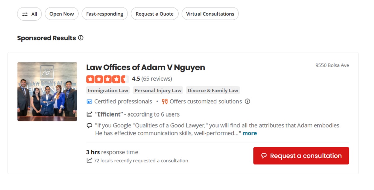 Chuyên môn văn phòng: Thương tích cá nhân, Di trú, Hình sự, Gia đình, Tai nạn lao động