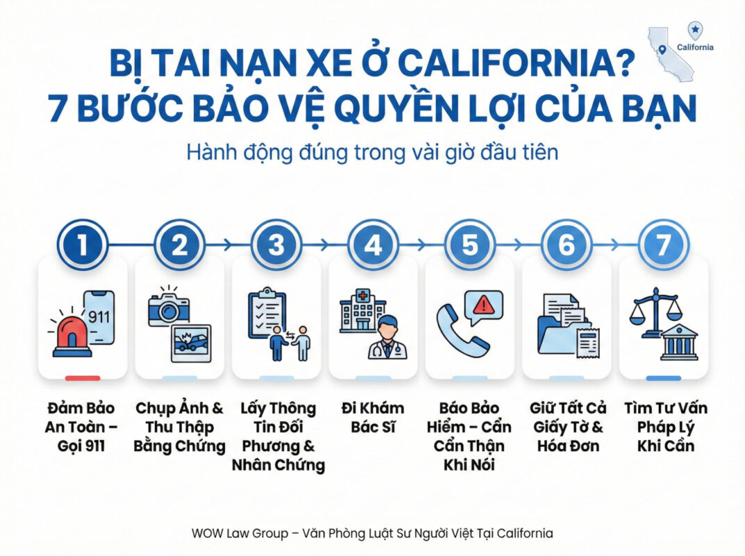 Bị Tai Nạn Xe Ở California? 7 Bước Bảo Vệ Quyền Lợi Của Bạn Ngay Lập Tức