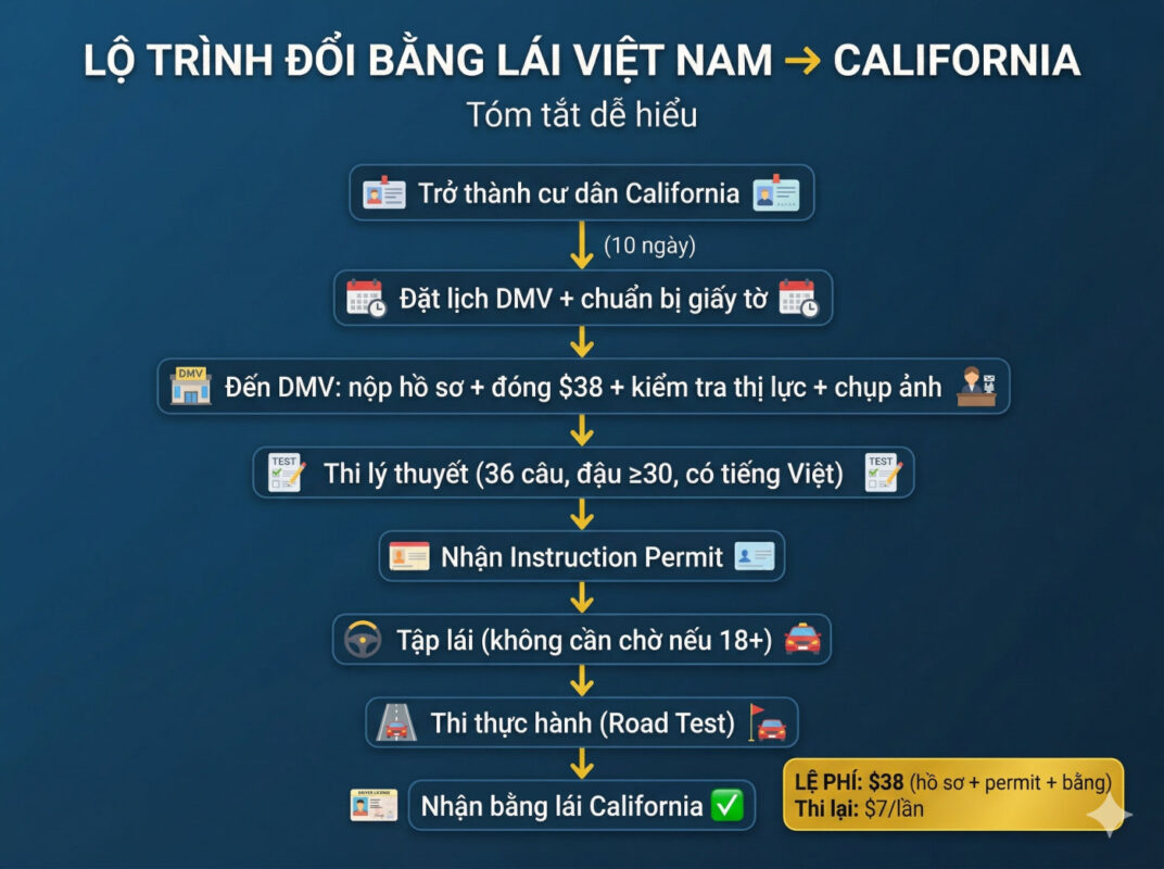 Tóm Tắt: Lộ Trình Từ Bằng Lái Việt Nam Đến Bằng Lái California