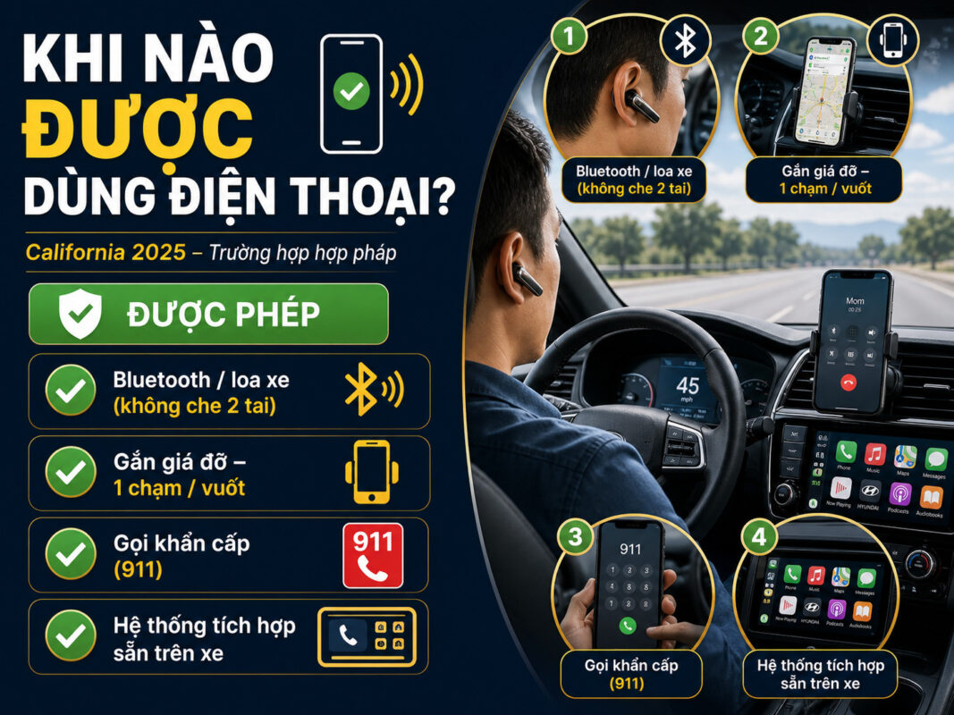 Những trường hợp tại California được sử dụng điện thoại hợp pháp